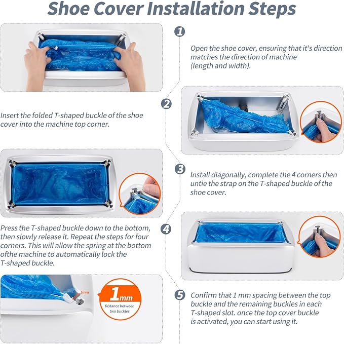 Automatic Shoe Cover Dispenser Machine with 200 Pcs Disposable Refills | Hands-free non-electric shoe cover machine. Fits up to men's size 12. Ideal for home, office, clinic, indoor labs & parties.