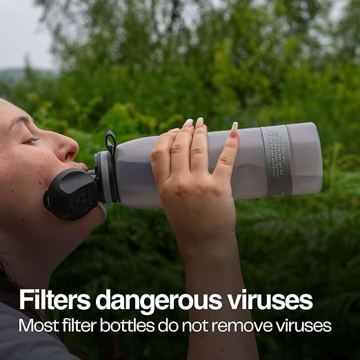 Water-to-Go Water Filter Bottle for International Travel -One Liter Filtered Water Bottle for Portable Purification - Eco-Friendly Bioplastic, New Leak-Proof Lid, Filters Viruses