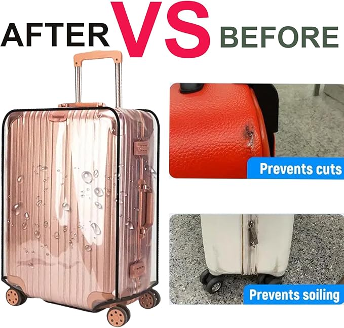 JZRSuitcase 24-inch Luggage Cover Protector Clear PVC Waterproof Suitcase Covers, Travel Luggage sleeves protective Tsa Approved