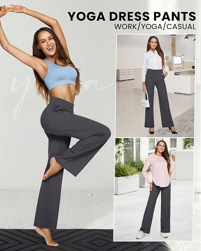 G4Free EverGoing Yoga Pants Women Wide Leg Pants with Pockets High Waist Stretch Dress Casual Sweatpants Petite/Regular/Tall