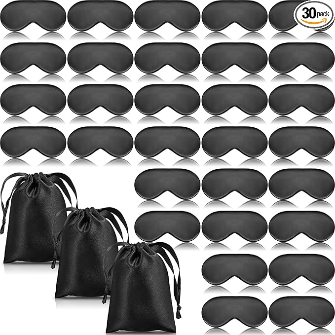 Xtinmee 30 Pieces Silk Sleep Mask Silk Eye Mask with Adjustable Strap Eye Cover for Sleeping Blindfold for Women Men Travel Rest(Black)