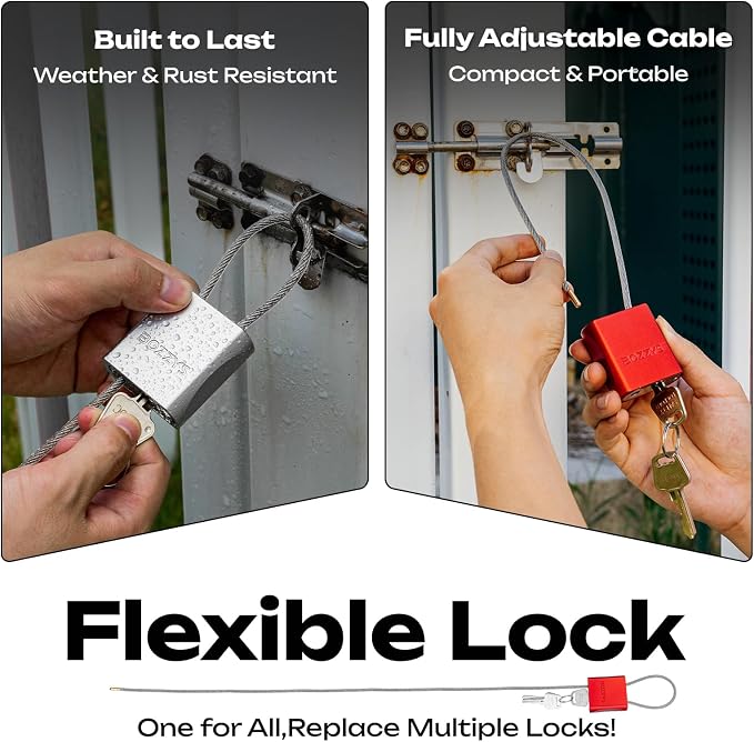 Cable Locks 3-Pack | Keyed Alike Adjustable Cable Lock｜(1.15ft,3.28ft,6.56ft)/Set with 6 Same Keys for Bikes, Gate, Lockers, Gun & Outdoor Gear | Weatherproof & Black