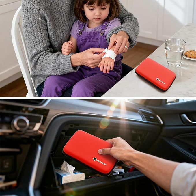 First Aid Kit Red Portable Compact Waterproof Mini Refill Supplies for Home Car Travel Camping Truck Hiking Sports Office Outdoor Emergencies