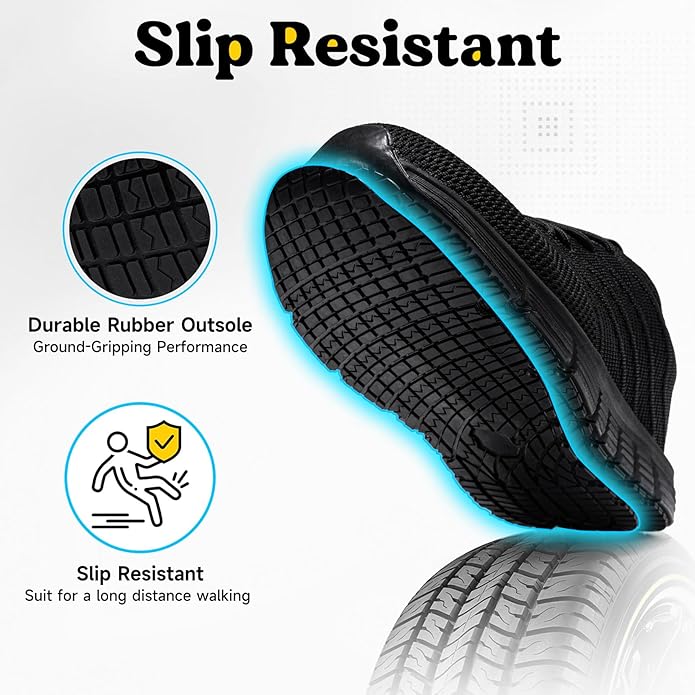 Non Slip Work Shoes for Women Slip On Sneakers Water Resistant Shoe Slip Resistant Food Service Zapatos Antideslizantes para Mujer, Black US 5-11