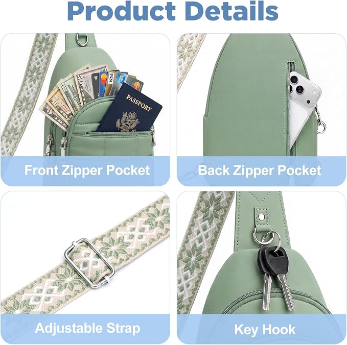 Anti Theft Sling Bag for Men & Women, Lightweight Puffer RFID Crossbody Bag for Travel, Commuting & City Walking, Hands-Free Everyday Essentials Bag Green