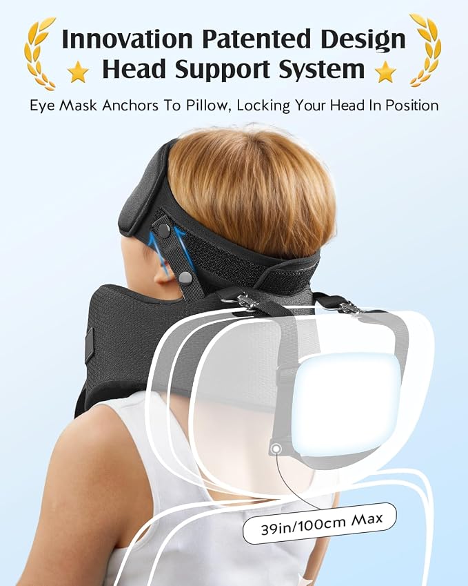 YFONG Travel Pillow for Long Flights, Patented 360° Ergonomic Sleeper Hold Head Support System with Memory Foam Neck Pillow & 3D Sleep Mask, Prevent Head Bobbing for Airplane & Road Trip, Black