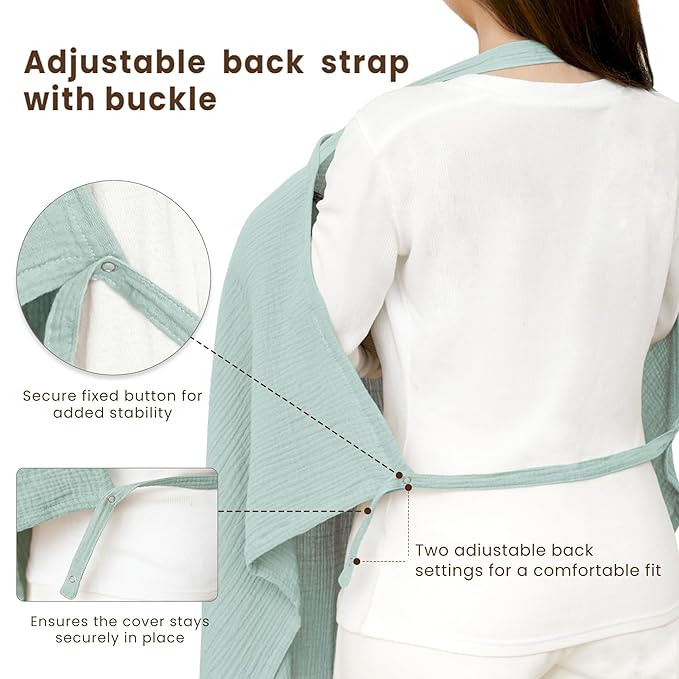 Konssy Muslin Nursing Cover for Baby Breastfeeding, Breathable 100% Cotton Breastfeeding Cover with Rigid Hoop for Mother Nursing Apron, Multi-use Carseat Canopy (Green)