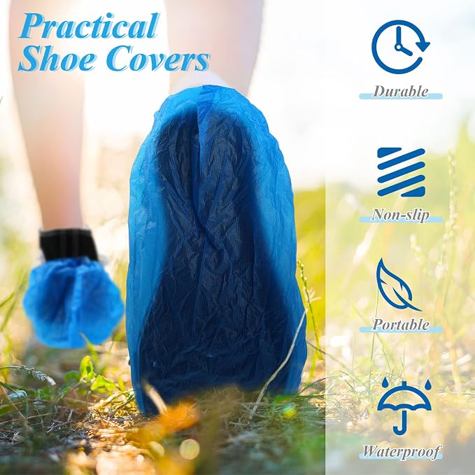 Vabean 1000 Pcs Disposable Shoe Covers Boot Cover Waterproof Nonslip Shoe Protector Covers for Indoor Carpet Floor Workplace Protection, One Size Fit Most (Blue)