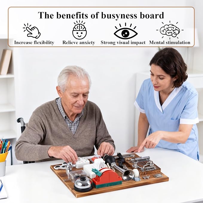Fidget Busy Board for Adults with Dementia, Engaging Alzheimers Activities & Tactile Stimulation, Dementia Activities for Seniors, Thoughtful Gift for People with Alzheimer's (Outlet Version)