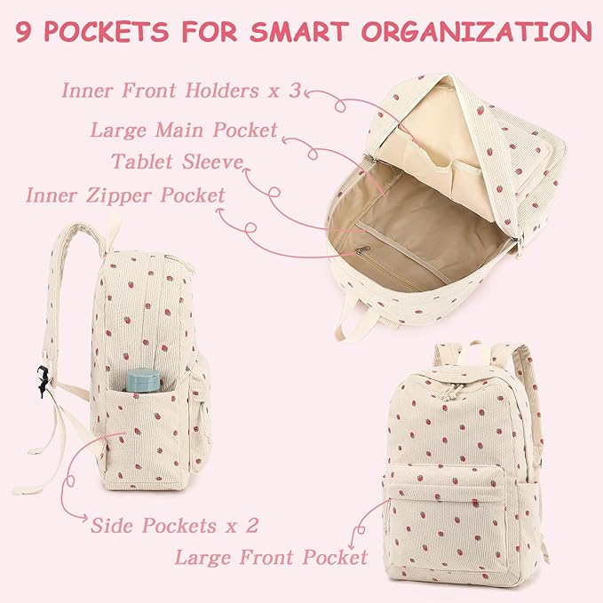Bluboon School Backpack for Teen Girls Bookbags Elementary High School Corduroy Laptop Bags Women Travel Daypacks