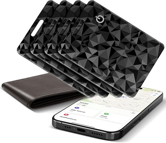 Wallet Tracker Card for Apple Find My (iOS Only), Ultra-Thin Bluetooth Tracker Smart Card Wallet Finder, IP68 Waterproof Slim Item Locator for Wallets, Keys, Passport & Luggage Tags (Diamond Black)