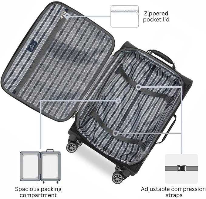 Skyway Epic Softside 2-Piece Luggage Set - Lightweight Suitcase with Wheels | TSA Approved Travel Bag | Spinner Suitcase | Luggage Set with Telescoping Handle, 20", & 28", Black