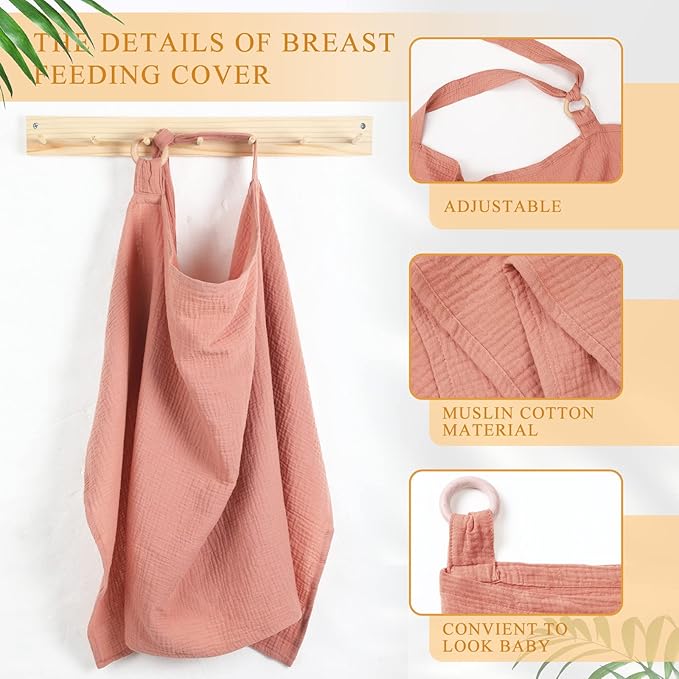 Treela 3 Pcs Muslin Cotton Breathable Nursing Cover Multi Use Car Seat Stroller Breastfeeding Cover for Breastfeeding Baby Shower Gifts Essentials(Fresh Color)