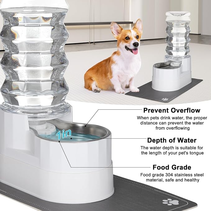RIZZARI 8L Gravity Pet Water Dispenser with Raised Stand & Filter | Raised Stand Helps Reduce Neck Strain,Home Ready Design,Stainless Steel Bowl,Made for Large Dogs & Multi-Pet Homes