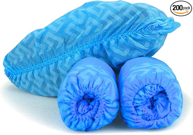 G & F Products Disposable Shoe Covers, Slip-Resistant Booties, Heavy-Duty, Waterproof, Elastic Band, Non-Slip Silicone Sole, Reusable, Protects Floors, Blue, 11 Us Men & 13 Us Women, X-L 200 Pieces