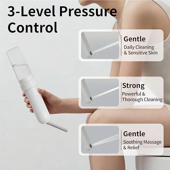 Portable Bidet for Travel, Personal Hygiene Sprayer Bottle for Women Men, Mobile Bidet Portable for Toilet,Electric Handheld High-Pressure Foldable USB-C Battery-Powered（White）