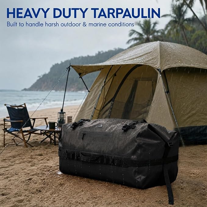 Haimont IPX7 Waterproof Roll-Top Dry Duffel Backpack | 60L/90L Sizes, 500D Tarpaulin, Welded Seams, Mesh Pockets, Boating & Kayaking