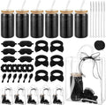 37 Pcs Party Supplies for Girls, 6 Kit Girls Birthday Gifts Including Glass Cups, Hairbands, Sleep Eye Mask, Headband, Brush, Tote Bags with Ribbon for Women Black Spa Sleepover Party Favor