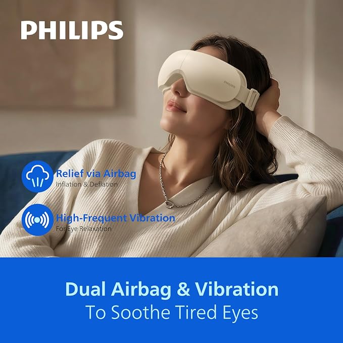 Philips Eye Massager with Heat and Compression, Rechargeable Migraine and Headache Relief Eye Mask, Portable for Travel, Office & Home Use, Eye Strain & Stress Relief, Better Sleep,Gifts for Women,Men