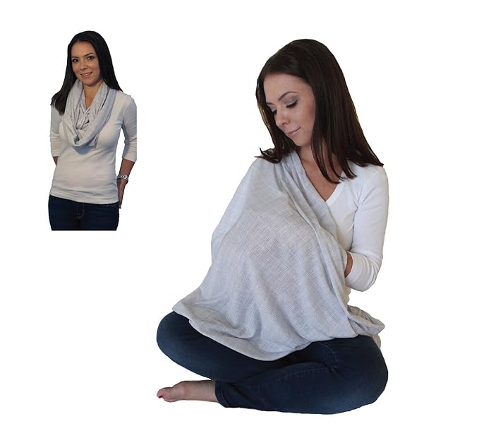 2 Pack Nursing Covers for Breastfeeding, Soft Infinity Scarf Shawl Cover Up - Lightweight, Breathable Privacy Nursing Wrap (Heather Grey & Navy Blue)