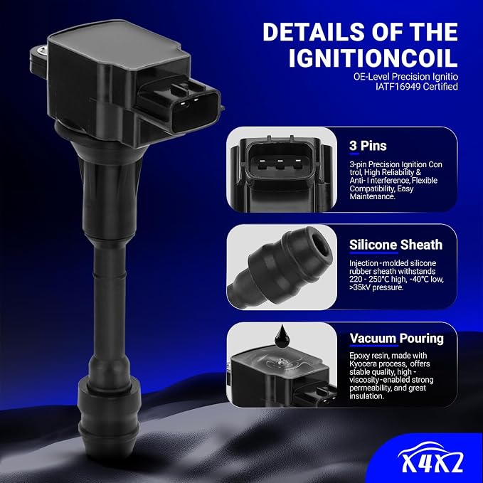 UF350 Ignition Coil & 4505 Double Iridium Spark Plug for 2002-2006 Nissan Altima,2002-2008 Nissan Sentra,2002-2013 X-Trail 2.5L L4 5C1395, C1398,22448-8H310, 22448-8H315,224488H311,22448-8H300