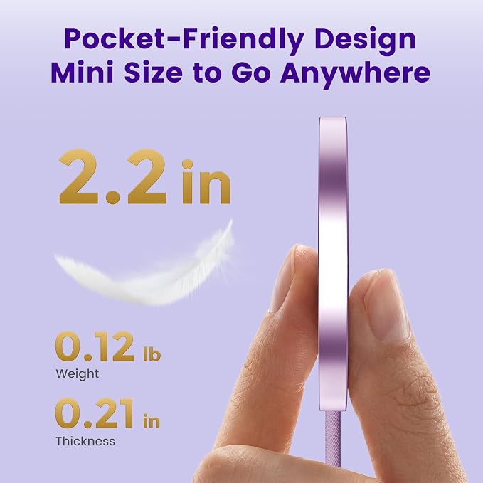 25W Magnetic Wireless Charger: Fast Charging Pad for iPhone 17 16 15 14 13 12 Pro Max, Samsung Galaxy S26 S25, Google Pixel 10, AirPods-Slim Portable for Travel Bedside Office-Light Violet 2 Pack
