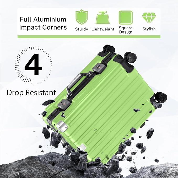 Krute Zipperless Luggage 24 Inch Aluminum Frame Suitcase with Spinner Wheels PC+ABS Hardide Checked Luggage TSA Approved No Zipper Travel Suitcase Green