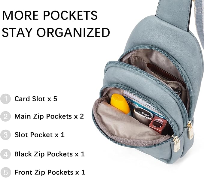 BOSTANTEN Sling Bag for Women Leather Crossbody Bags Fanny Pack Chest Bag for Travel