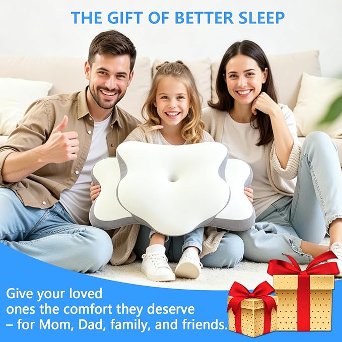 Cervical Neck Pillow for Neck Pain Relief & Side Sleeper | Ergonomic Pillow for Sleep Apnea, Neck Pain, and Snoring Relief | Orthopedic Memory Foam with Ergonomic Neck Support, White, Standard