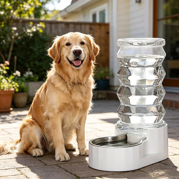 RIZZARI 8L Stainless Steel Gravity Pet Water Dispenser – Auto-Refill | No Electricity Needed,Wide-Mouth Cleaning,Triple Filtration,BPA-Free Materials,Visible Water Level