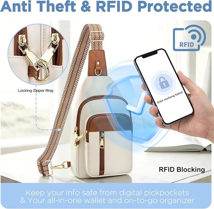 Anti Theft Crossbody Bags for Women RFID Sling Bag, Vegan Leather Cross Body Travel Purse for Women Men