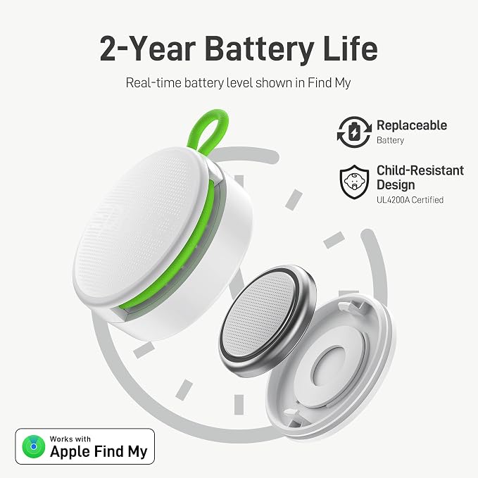 Epicka Tracker Tags with Integrated Adjustable Strap, 2-Year Long Battery Item Finder Works with Apple Find My (iOS Only), NFC & IP67 Waterproof Smart Tag for Keys, Luggage, Bike, Pets, 2 Pack, White