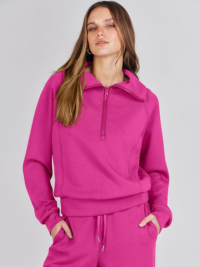 ANRABESS Women’s 2 Piece Outfits Half Zip Sweatshirt & Wide Leg Pants Airport Travel Lounge Matching Sets Sweatsuits Clothing