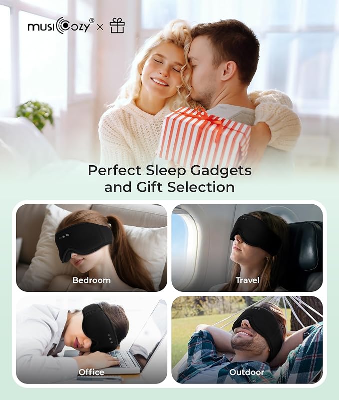 MUSICOZY Sleep Headphones with Bluetooth 5.4,Wireless Sleep Eye Mask Music Earphones,Hi-Fi Sound＆Long Battery Life 3D Blackout Sleeping Headphones for Side Sleepers, Uniqe Gift for Men&Women