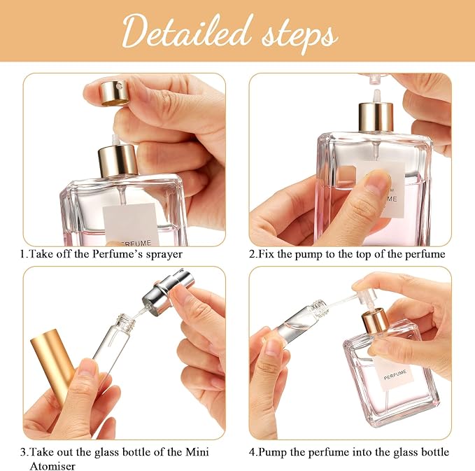 Motiskyy 105 Pcs 10ml Mini Perfume Atomizer Refillable Travel Spray Bottles Bulk Empty Dispenser Kit for Perfume Makers with Refill Pump Transfer Tool for Outgoing Fragrance Vendor Samples
