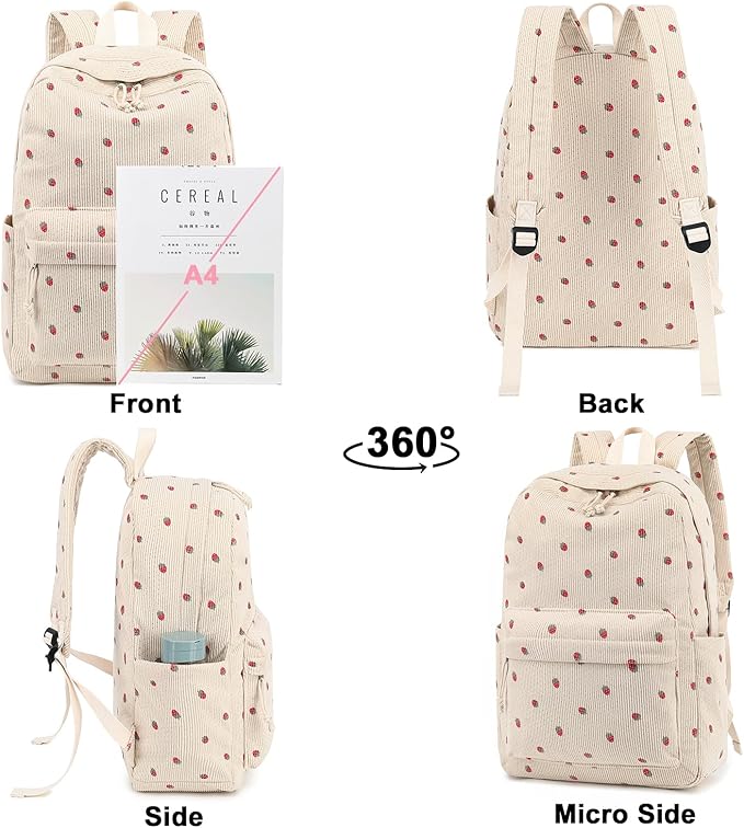 Bluboon School Backpack for Teen Girls Bookbags Elementary High School Corduroy Laptop Bags Women Travel Daypacks