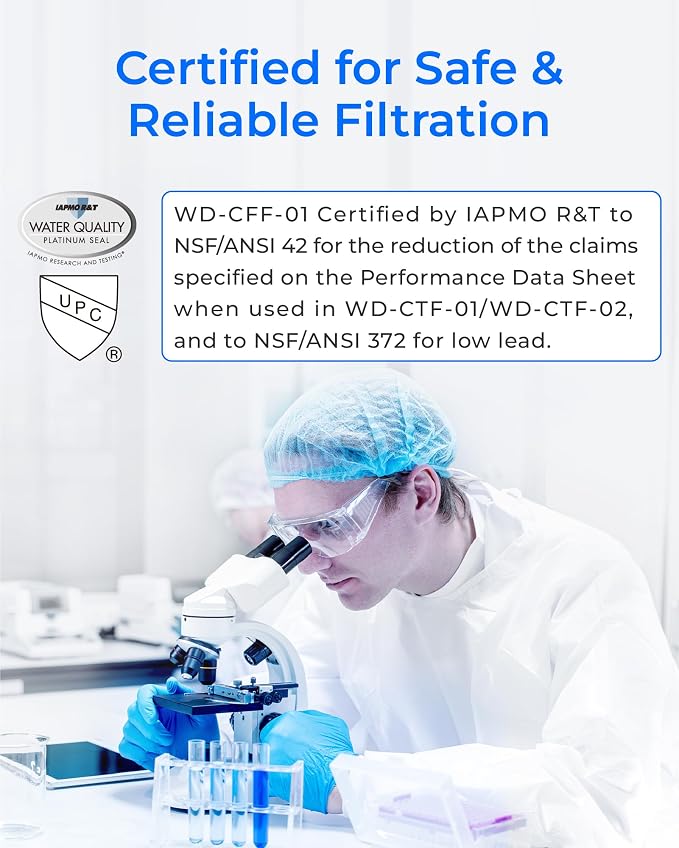 Waterdrop CFF-01 Water Filter Replacement for Waterdrop WD-CTF-01/CTF-02, NSF/ANSI 42&372 Certified, 5-stage Water Filter, Reduces Heavy Metals, Bad Taste and Up to 99% of Chlorine