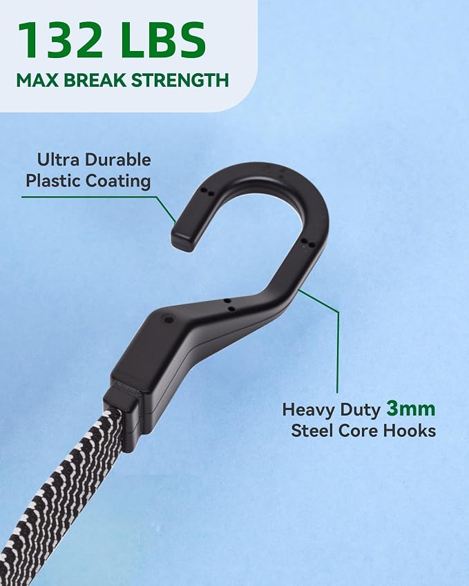 6 Pcs 32 Inch Flat Adjustable Bungee Cords with Hooks, 3X Faster to Adjust The Length, Lucky Straps Black Heavy Duty Bungee Straps for Cargo, Bike, Cart, Tent, Truck, Camping, Outdoor, etc