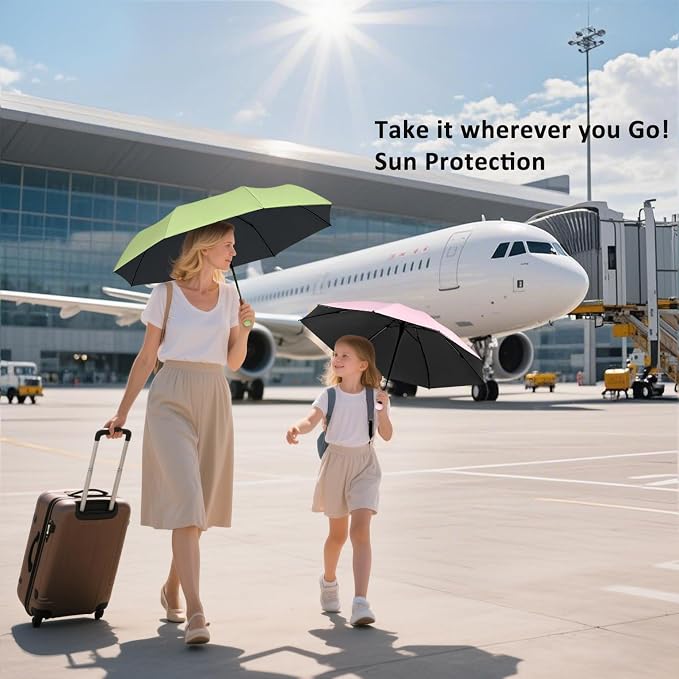 BAODINI Travel Essentials Mini Umbrella for Purse With Case Small Compact UV Sun Protection Lightweight Tiny Pocket Manual Open Close Umbrella for Women Kids and Men Fits Purse Backpack