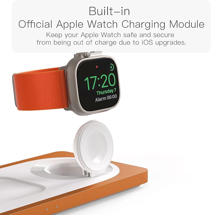 PETINO 3 in 1 Wireless Charging Station for Apple Devices with MagSafe | For iPhone 17/Air/16/15/14/13/12, AirPods & Apple Watch, Foldable Portable Aluminum Charging Stand, Adapter Included