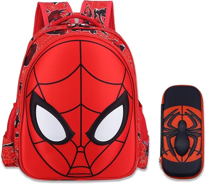 Cartoon Spider Schoolbag with Pencil Case - 3D, Waterproof, Large-Capacity for Primary School Boys (14in)