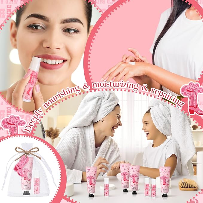 48 Sets Cowgirl Party Favors Western Theme Party Gifts for Guests Disco Cowgirl Boots Bachelorette Baby Bridal Shower Gifts Include 48 Hand Cream and 48 Lip Balm Bulk for Last Rodeo Supplies