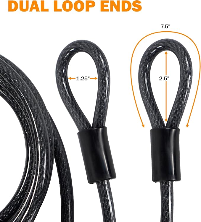 Lumintrail 12mm (1/2 inch) Heavy-Duty Security Cable, Vinyl Coated Braided Steel with Sealed Looped Ends (4', 7', 10', 15', 20', 25' or 30') (25-FT)