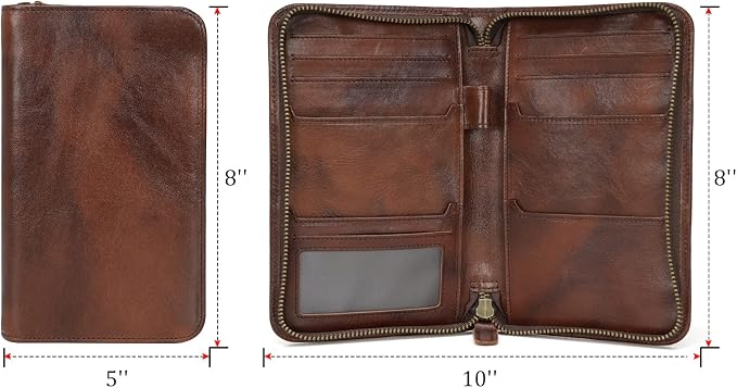 Polare Full Grain Leather Passport Holder Cover Case for Men RFID Blocking Travel Wallet Holds 4 Passports (Coffee)