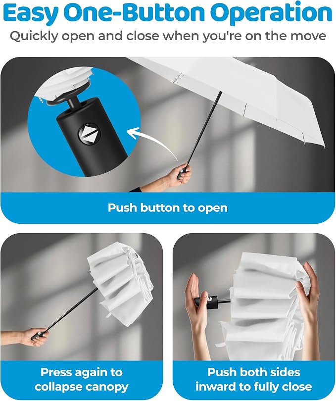 Rain-Mate Windproof Compact Umbrellas for Rain - Strong Reinforced Fiberglass Rib Design & Auto Open & Close - Portable Folding Travel Umbrella - Lightweight & Packable for Women & Men, Easy Collapse