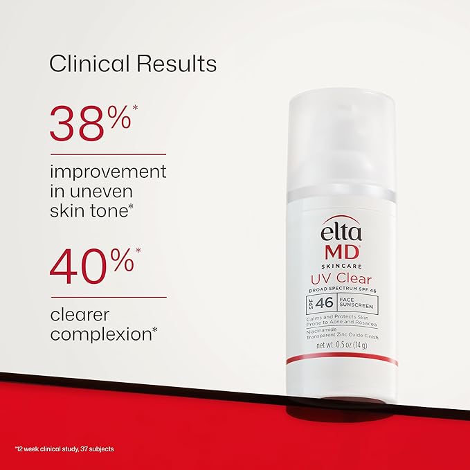 EltaMD UV Clear Face Sunscreen SPF 46, Oil Free Sunscreen with Zinc Oxide, Dermatologist Recommended, 0.5 oz