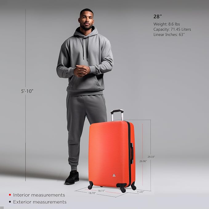 InUSA ROYAL Hardside Spinner Luggage with Ergonomic Handles | Spacious Travel Suitcase with Four Spinner Wheels and Studs | 28 Inch Large Hardside Spinner Luggage | Orange