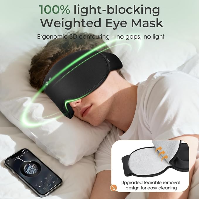 2 in 1 Smart Bluetooth Bamboo Cotton Sleep Mask Headphones, 3D Weighted Compress Eye Mask 100% Blackout Sleep Mask Zero Eye Pressure