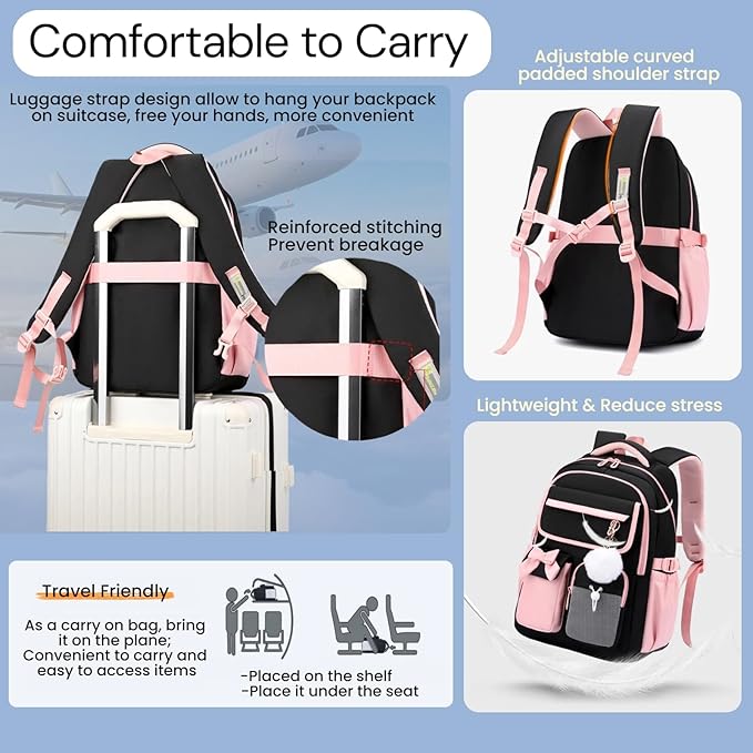 Girls Backpack School Bags Kids Elementary School Backpack for Girls Teens Cute Childrens Bookbags Casual Back Packs, Black Purple