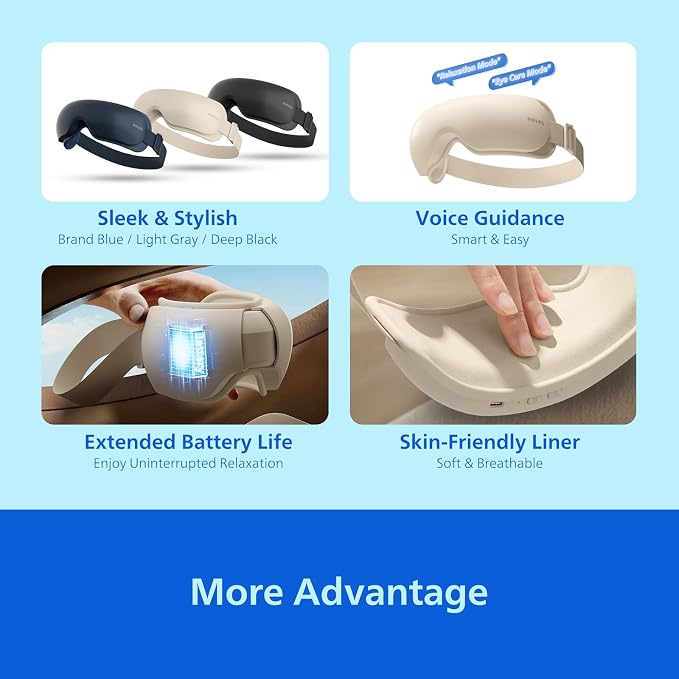 PHILIPS Eye Massager with Heat, Fathers Day Dad Gifts for Men&Birthday Gifts for Women,Her, Compression Sleep Massage for Headache and Migraine Relief, Eye Strain,Better Sleep, Daily Use,Home